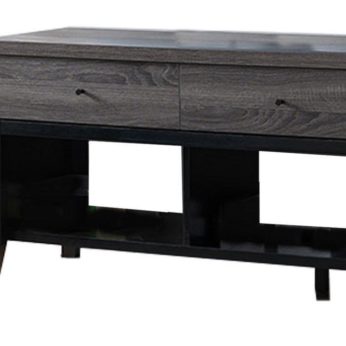 Wooden Frame TV Stand with 3 Drawers and 3 Open Compartments,Gray and Black