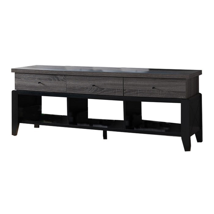 Wooden Frame TV Stand with 3 Drawers and 3 Open Compartments,Gray and Black