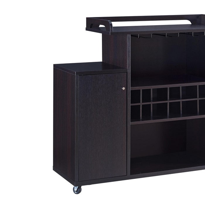 Casters Supported Wooden Buffet Cart with Wine Rack and 1 Door Cabinet, Brown