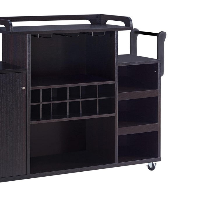 Casters Supported Wooden Buffet Cart with Wine Rack and 1 Door Cabinet, Brown