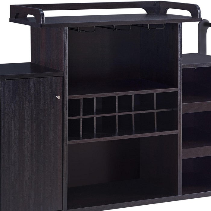 Casters Supported Wooden Buffet Cart with Wine Rack and 1 Door Cabinet, Brown