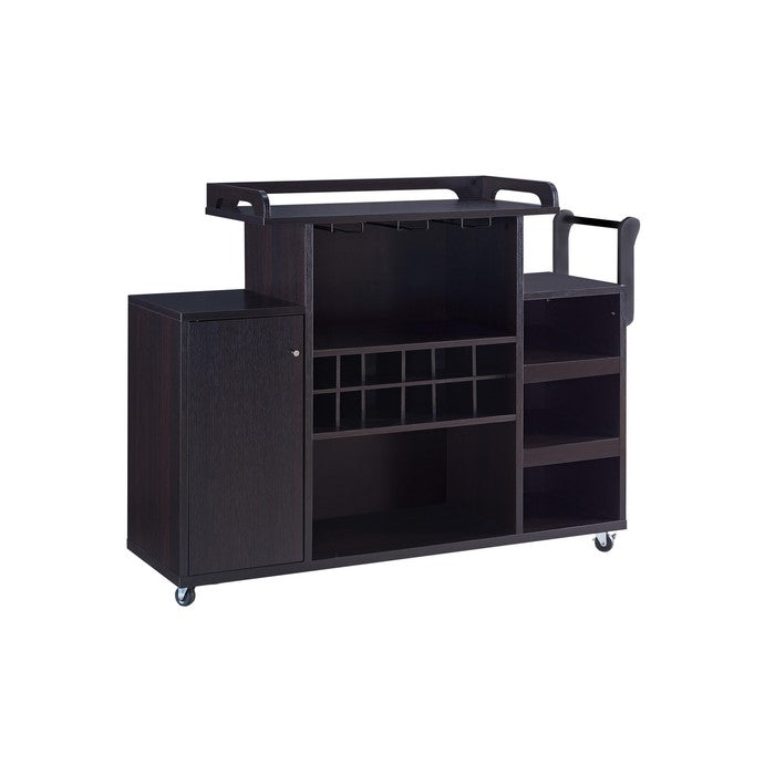 Casters Supported Wooden Buffet Cart with Wine Rack and 1 Door Cabinet, Brown