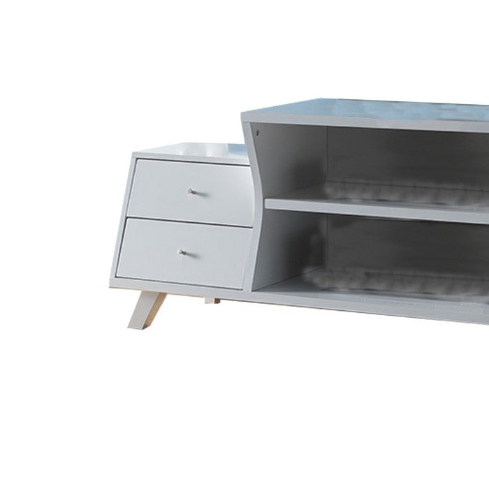 Wooden TV Stand with 4 Drawers and 2 Display Decks, Glossy White
