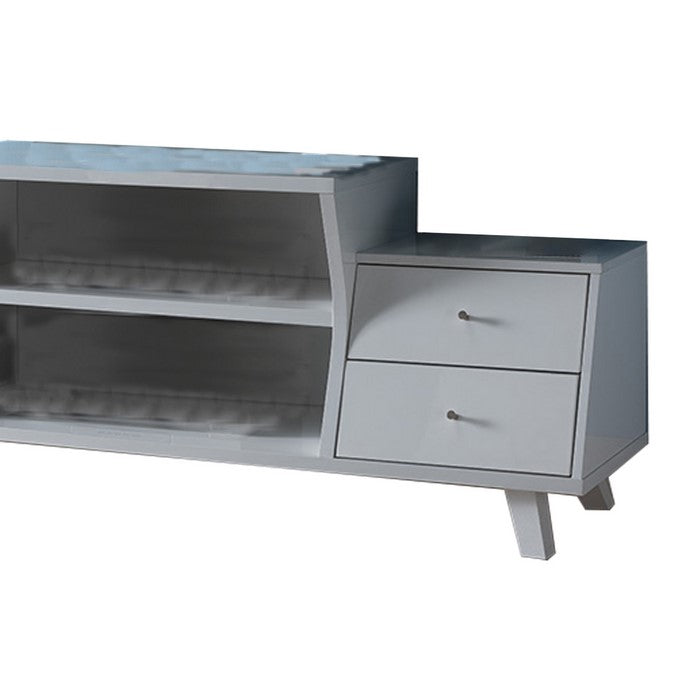Wooden TV Stand with 4 Drawers and 2 Display Decks, Glossy White