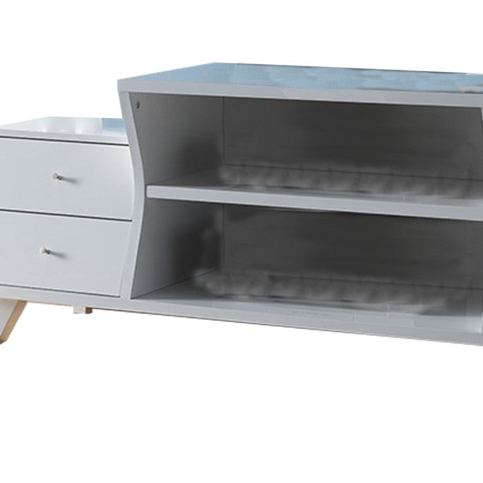 Wooden TV Stand with 4 Drawers and 2 Display Decks, Glossy White