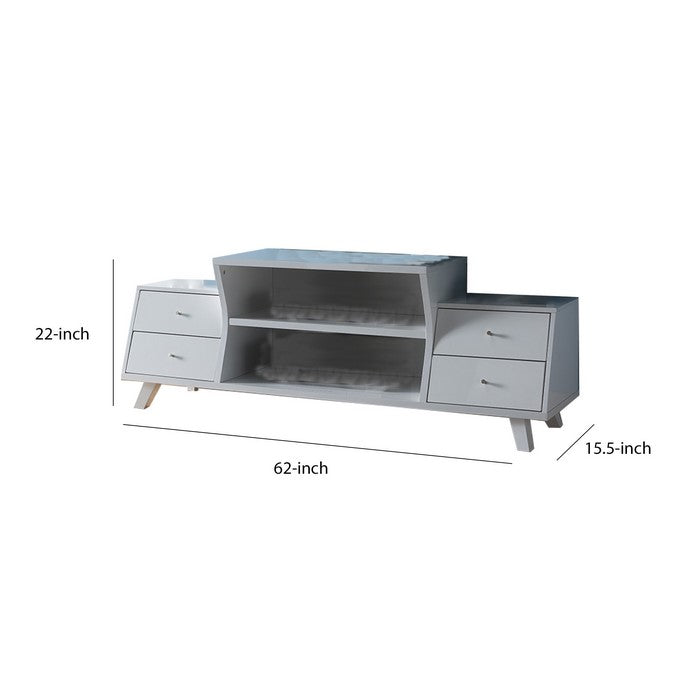 Wooden TV Stand with 4 Drawers and 2 Display Decks, Glossy White
