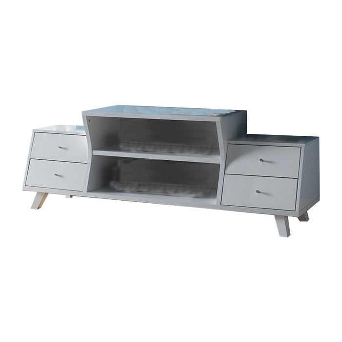 Wooden TV Stand with 4 Drawers and 2 Display Decks, Glossy White