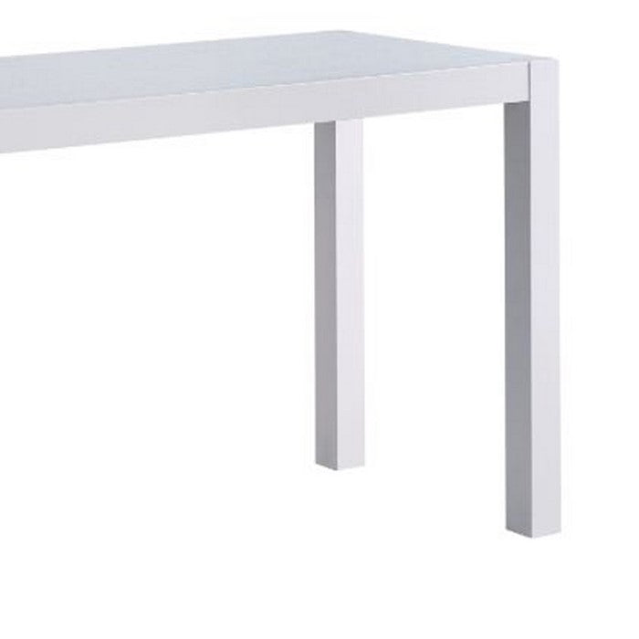 Rectangular Wooden Dining Table with Grains and Straight Legs, White