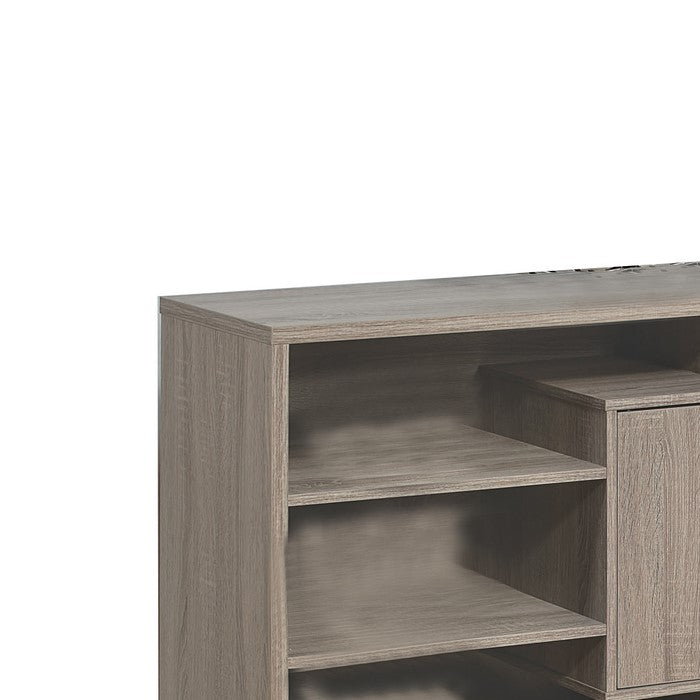Wooden Frame Buffet with 5 Open Compartments and 2 Doors, Light Gray