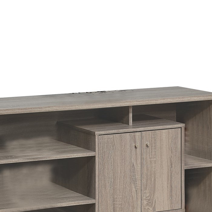 Wooden Frame Buffet with 5 Open Compartments and 2 Doors, Light Gray