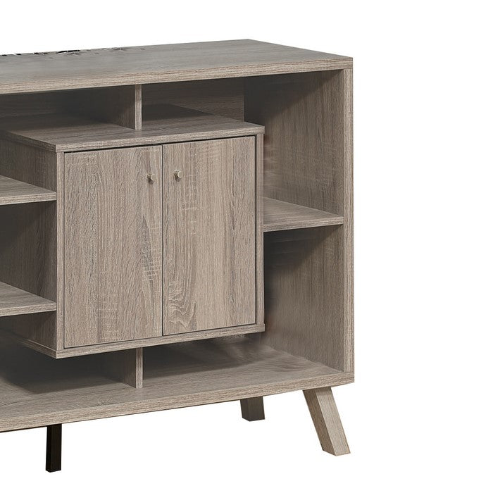 Wooden Frame Buffet with 5 Open Compartments and 2 Doors, Light Gray