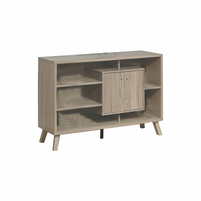 Wooden Frame Buffet with 5 Open Compartments and 2 Doors, Light Gray
