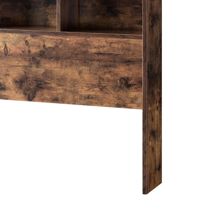 Wooden Full Bookcase Headboard with 6 Open Compartments, Distressed Brown
