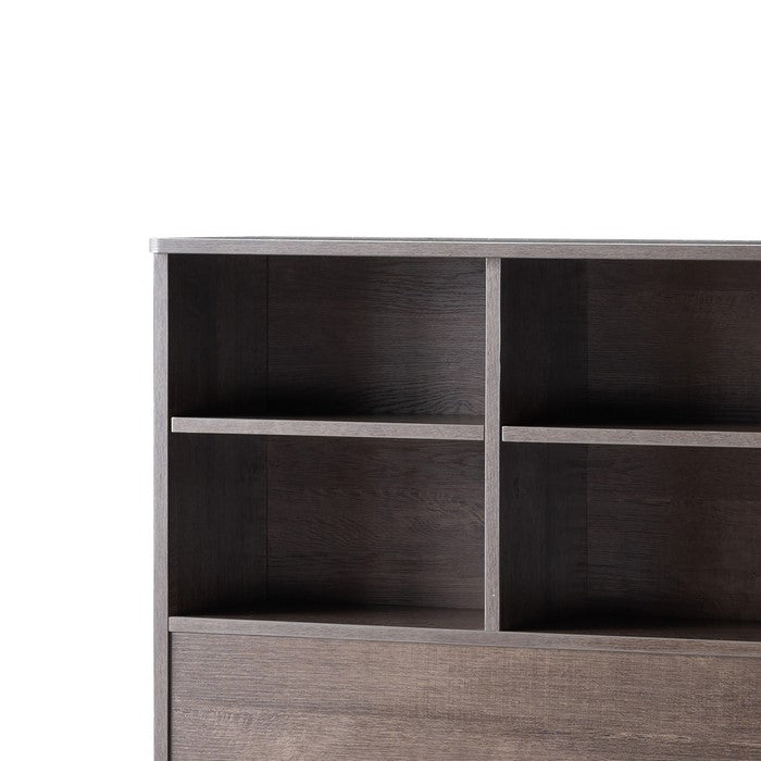 Wooden Full Bookcase Headboard with 6 Open Compartments, Walnut Brown