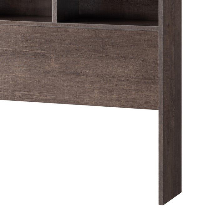 Wooden Full Bookcase Headboard with 6 Open Compartments, Walnut Brown