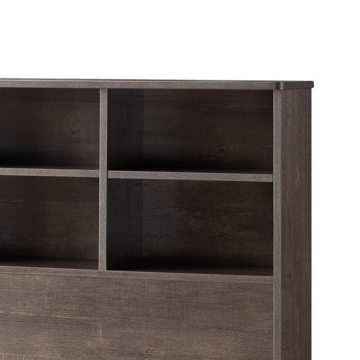 Wooden Full Bookcase Headboard with 6 Open Compartments, Walnut Brown
