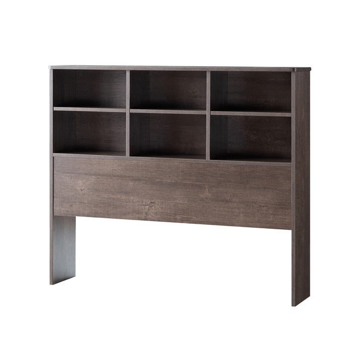 Wooden Full Bookcase Headboard with 6 Open Compartments, Walnut Brown