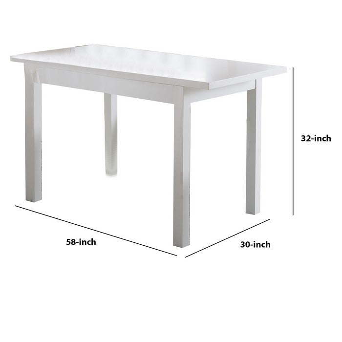 Rectangular Wooden Frame Dining Table with Straight Legs, Glossy White