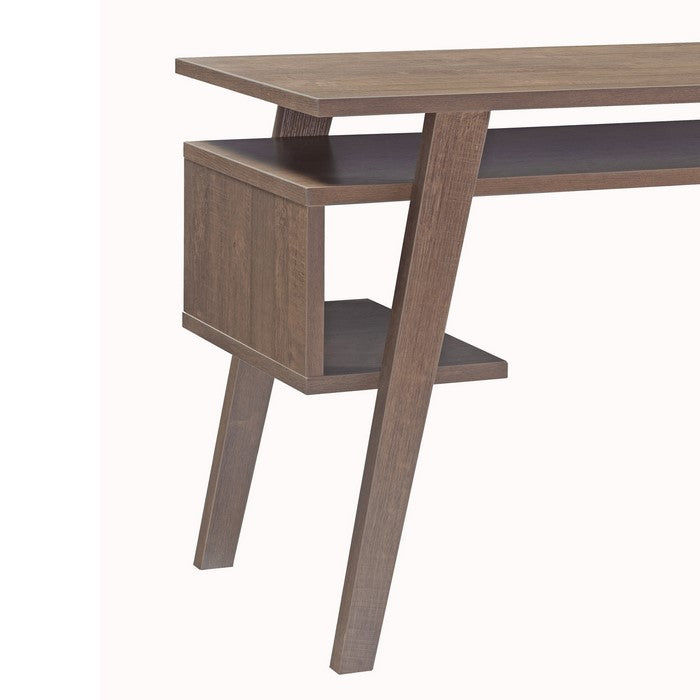 Rectangular Wooden Frame Desk with Open Shelf and 2 Display Decks, Brown