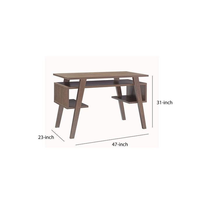 Rectangular Wooden Frame Desk with Open Shelf and 2 Display Decks, Brown