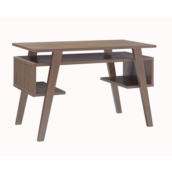 Rectangular Wooden Frame Desk with Open Shelf and 2 Display Decks, Brown
