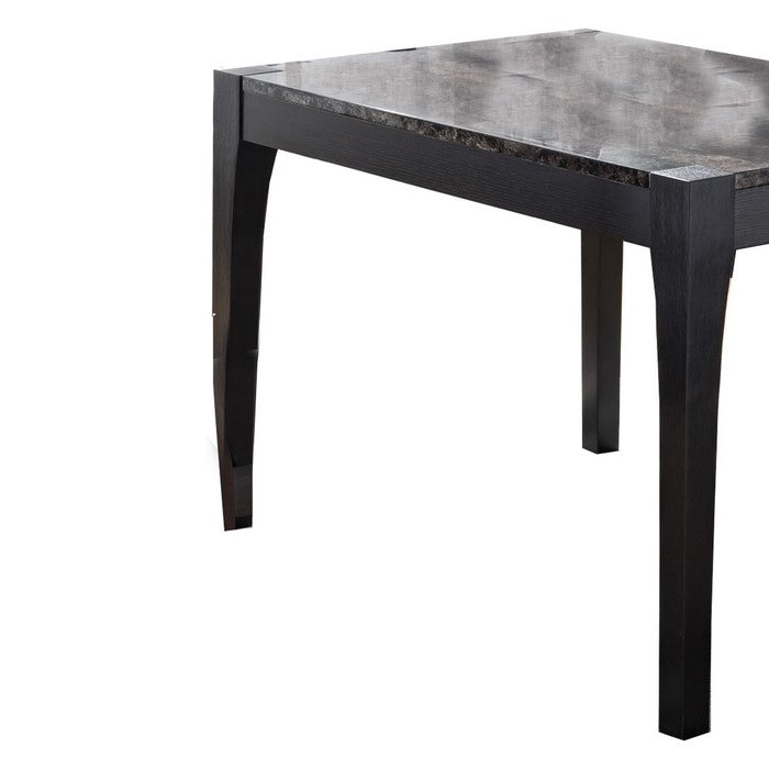 Faux Marble Top Wooden Dining Table with Straight Legs, Dark Brown