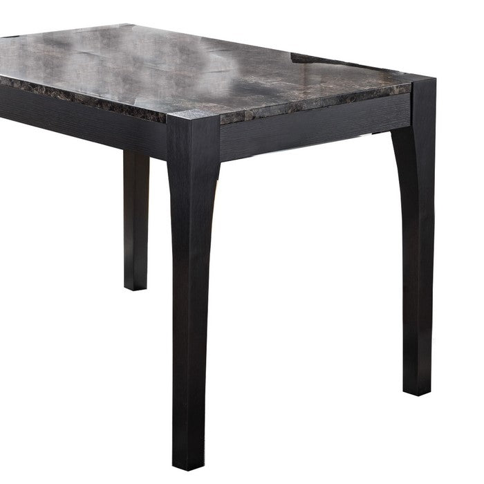 Faux Marble Top Wooden Dining Table with Straight Legs, Dark Brown