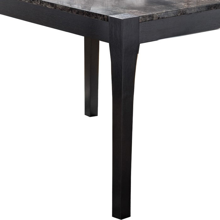 Faux Marble Top Wooden Dining Table with Straight Legs, Dark Brown