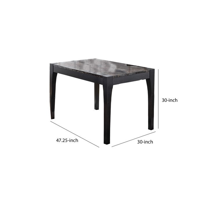 Faux Marble Top Wooden Dining Table with Straight Legs, Dark Brown