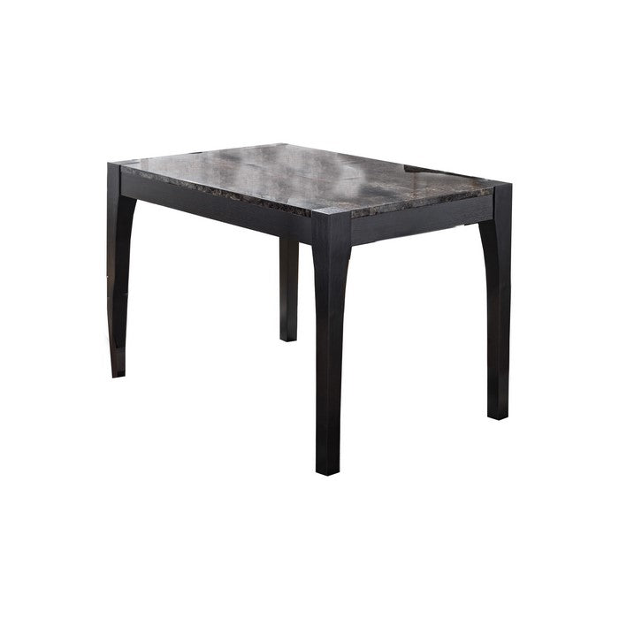 Faux Marble Top Wooden Dining Table with Straight Legs, Dark Brown