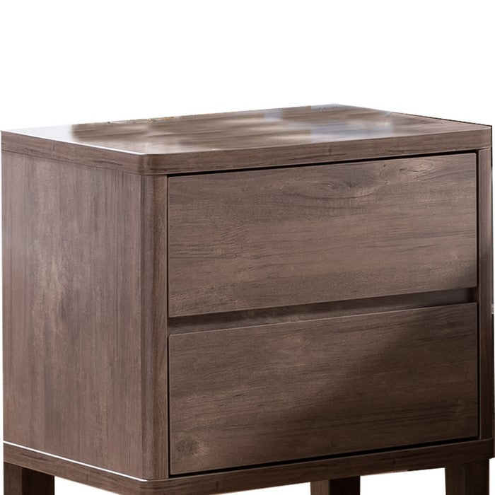 2 Drawers Wooden Frame Nightstand with Grain Details, Hazelnut Brown