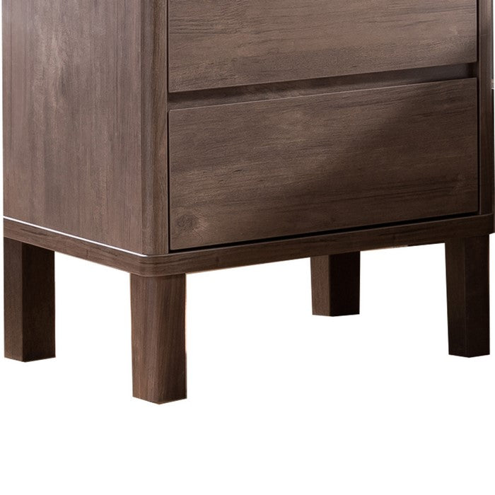 2 Drawers Wooden Frame Nightstand with Grain Details, Hazelnut Brown