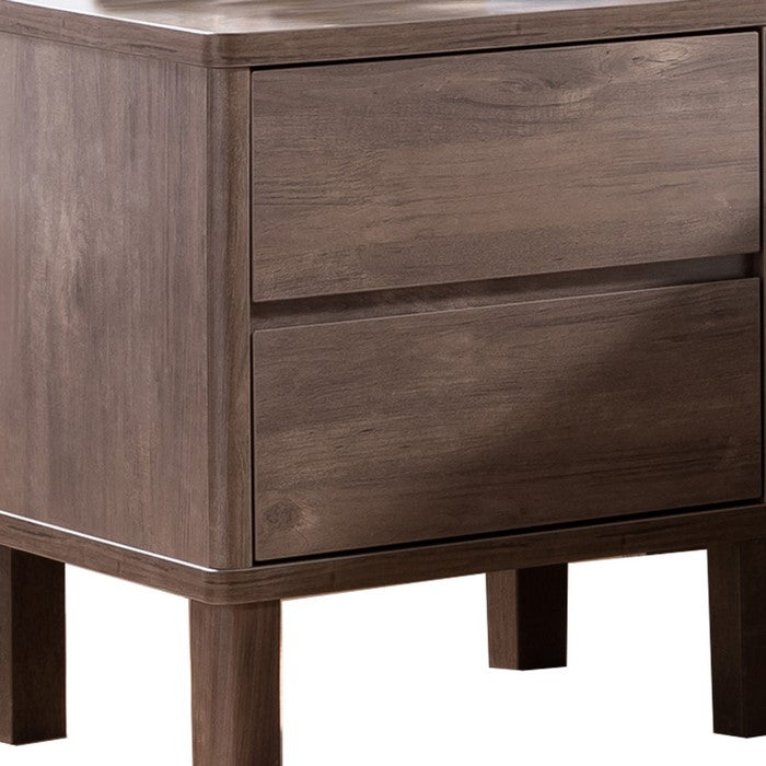 2 Drawers Wooden Frame Nightstand with Grain Details, Hazelnut Brown