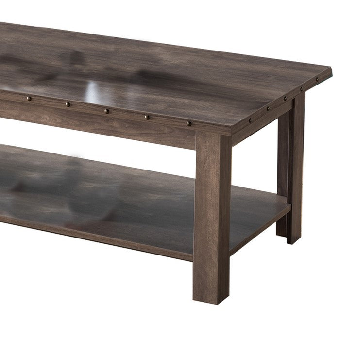 Rivets Accented Wooden Frame Coffee Table with Open Shelf, Hazelnut Brown