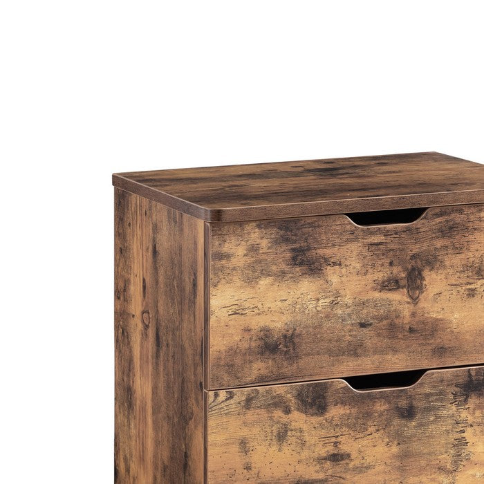 2 Drawers Wooden Frame Nightstand with Grain Details, Distressed Brown