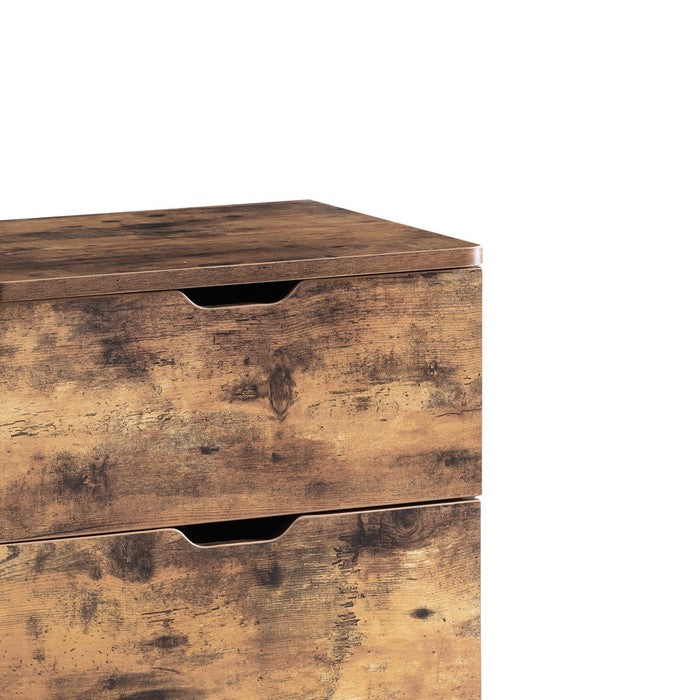 2 Drawers Wooden Frame Nightstand with Grain Details, Distressed Brown