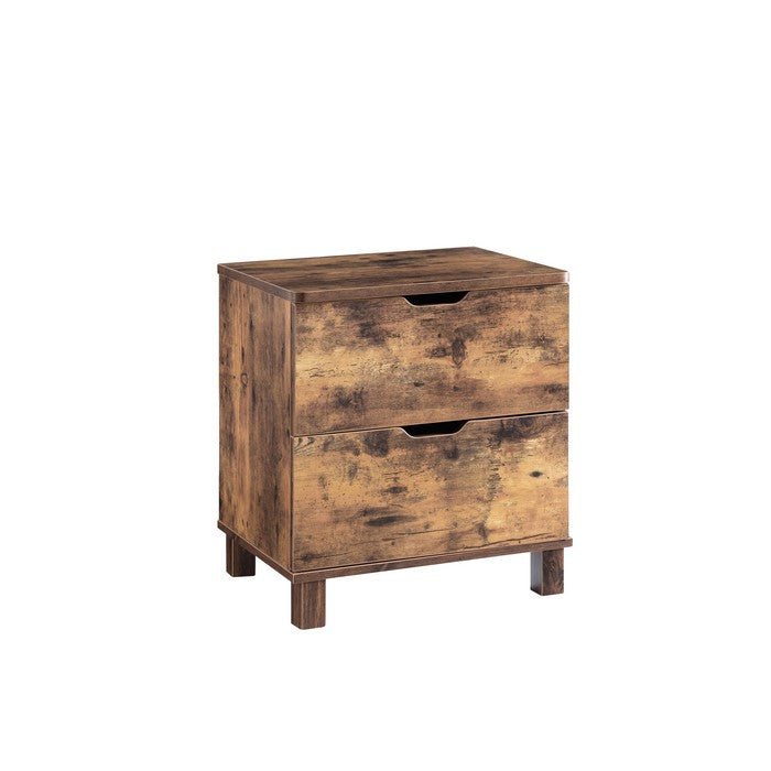 2 Drawers Wooden Frame Nightstand with Grain Details, Distressed Brown