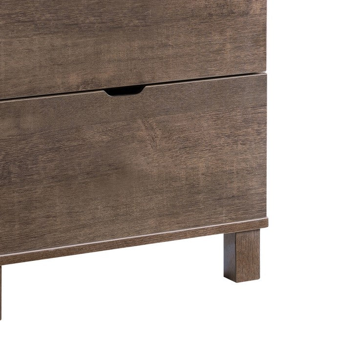 2 Drawers Wooden Frame Nightstand with Straight Legs, Hazelnut Brown