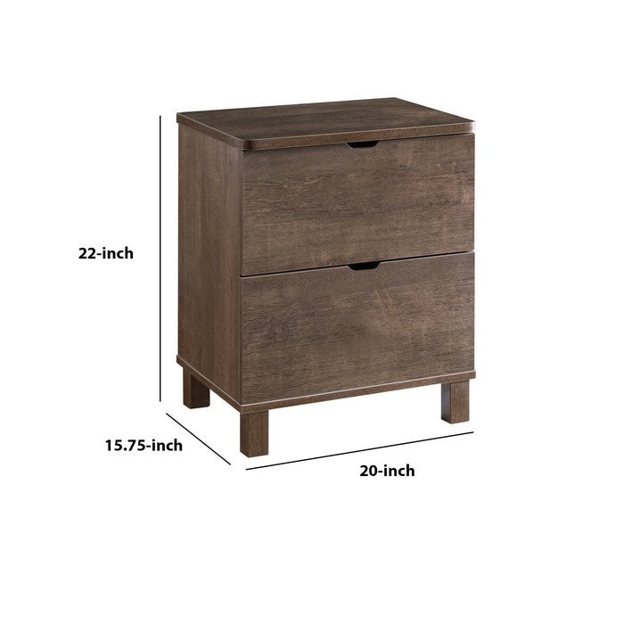 2 Drawers Wooden Frame Nightstand with Straight Legs, Hazelnut Brown