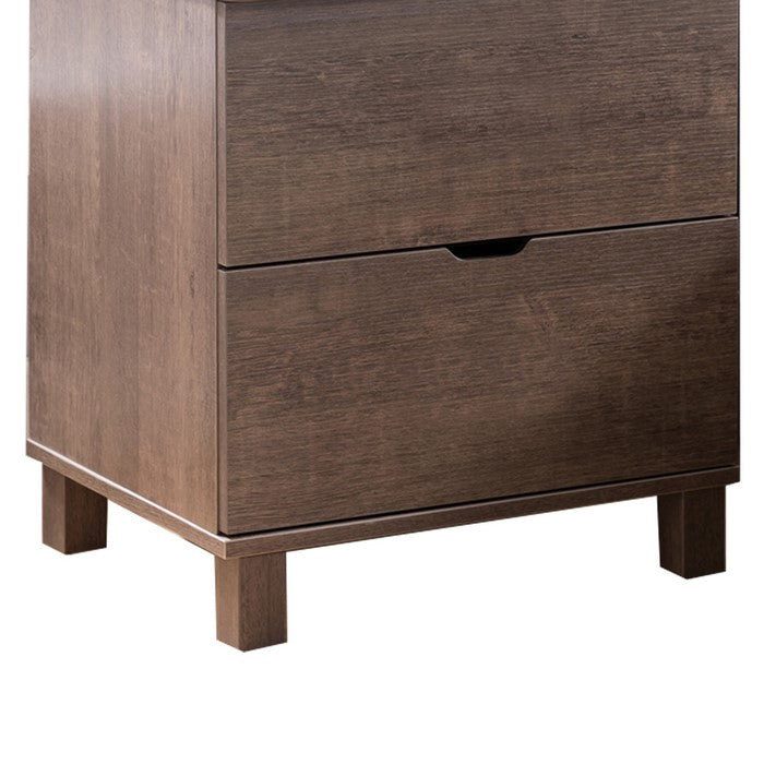 2 Drawers Wooden Frame Nightstand with Straight Legs, Walnut Brown