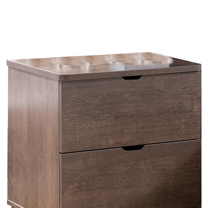2 Drawers Wooden Frame Nightstand with Straight Legs, Walnut Brown