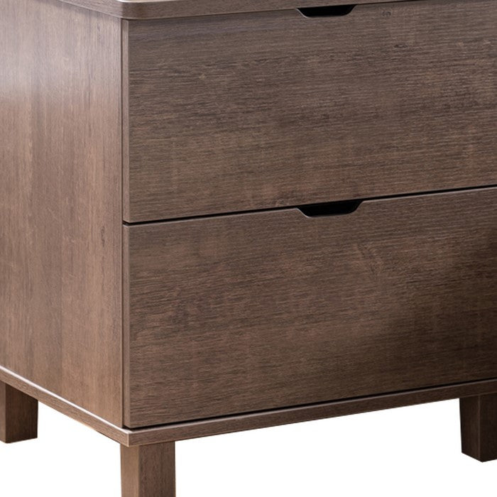 2 Drawers Wooden Frame Nightstand with Straight Legs, Walnut Brown