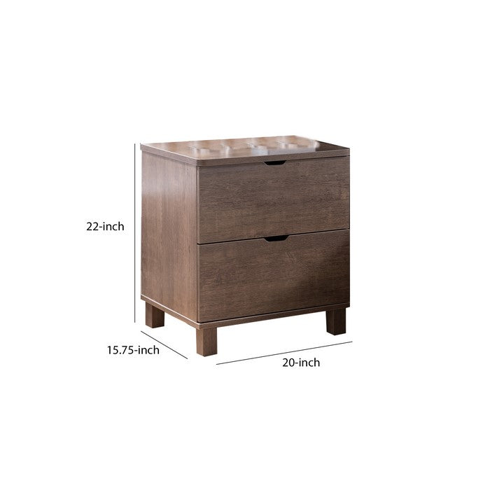 2 Drawers Wooden Frame Nightstand with Straight Legs, Walnut Brown