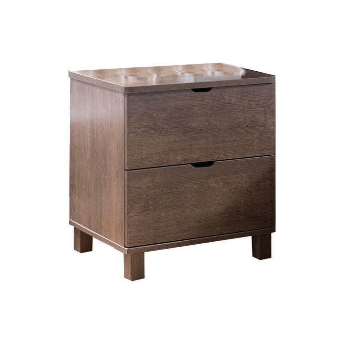 2 Drawers Wooden Frame Nightstand with Straight Legs, Walnut Brown