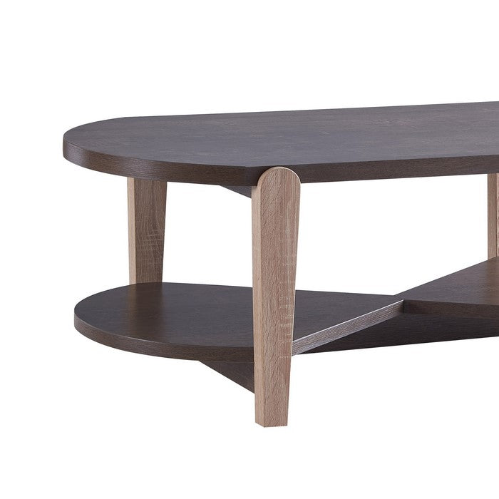 Oblong Top Wooden Coffee Table with Hourglass Bottom Shelf, Brown