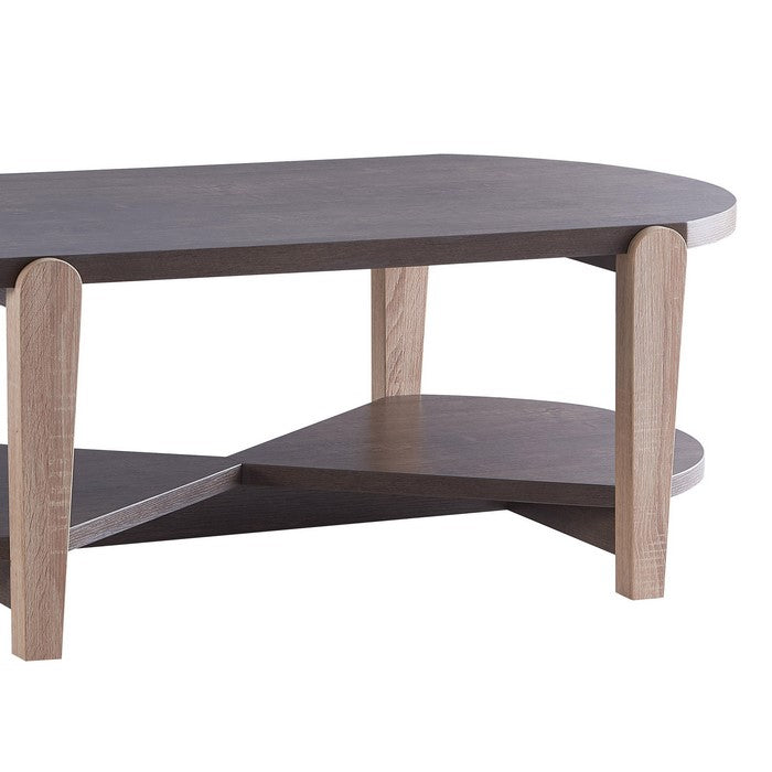 Oblong Top Wooden Coffee Table with Hourglass Bottom Shelf, Brown