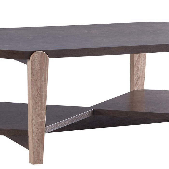 Oblong Top Wooden Coffee Table with Hourglass Bottom Shelf, Brown