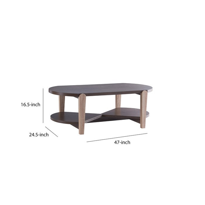 Oblong Top Wooden Coffee Table with Hourglass Bottom Shelf, Brown