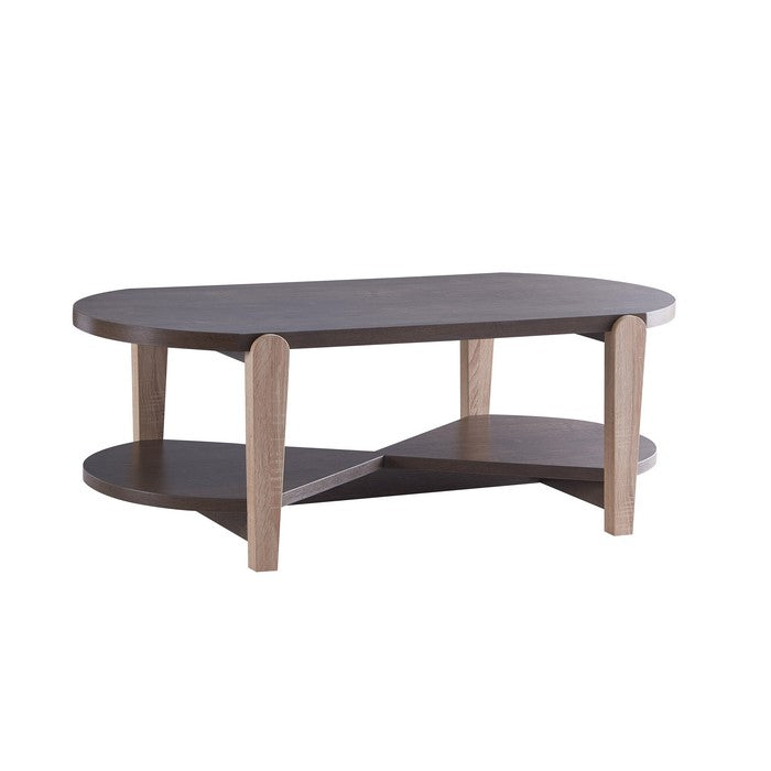 Oblong Top Wooden Coffee Table with Hourglass Bottom Shelf, Brown