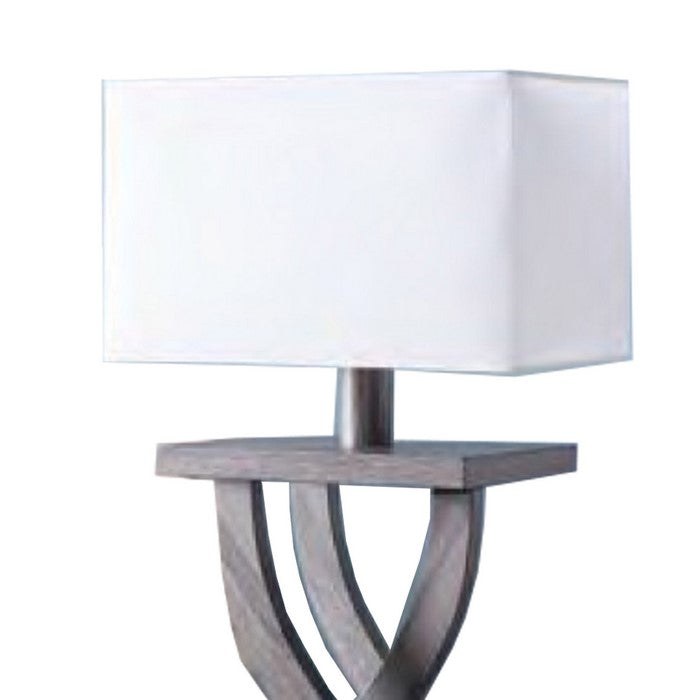 Rectangular Shade Table Lamp with Curved Legs and Block Base, White and Gray